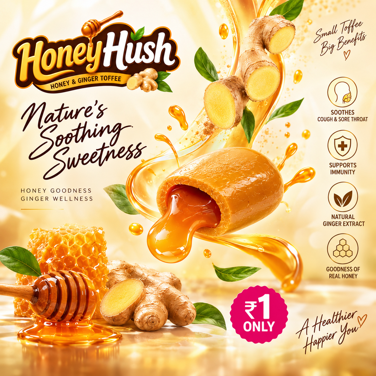 HoneyHush Honey & Ginger Toffee – Golden Goodness in Every Bite