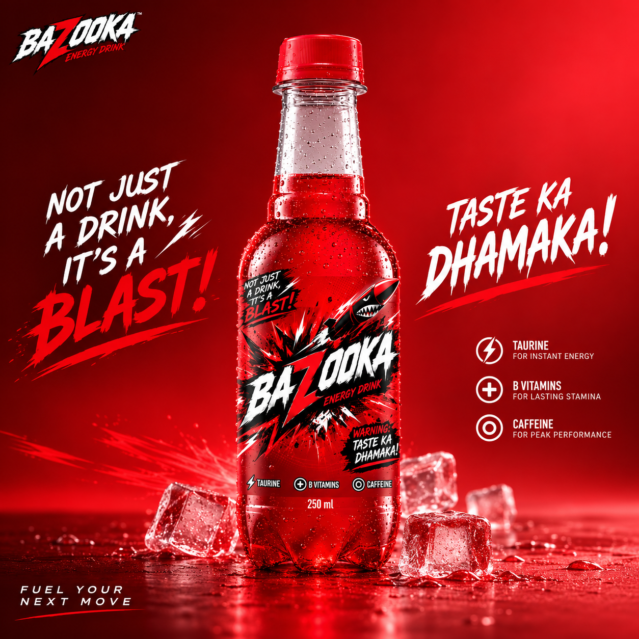 red color energy drink in 250 ml bottle