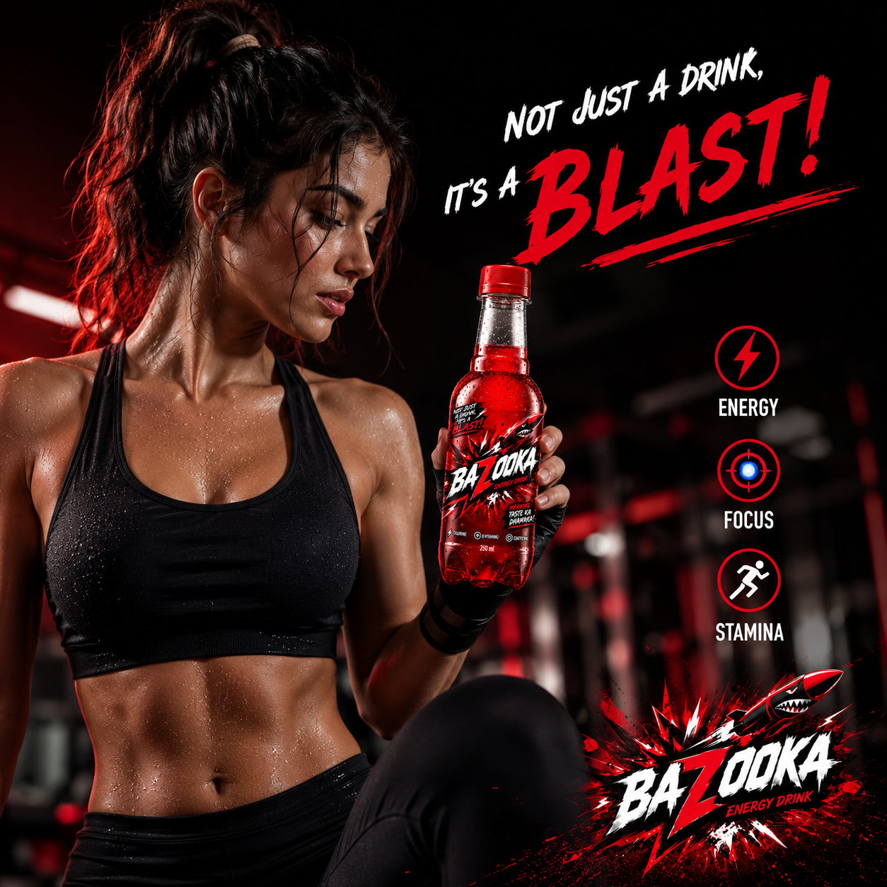 red color energy drink in 250 ml bottle